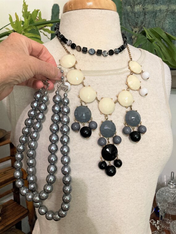 4, Necklace Stack - Silver, Gray, White Necklaces… - image 4