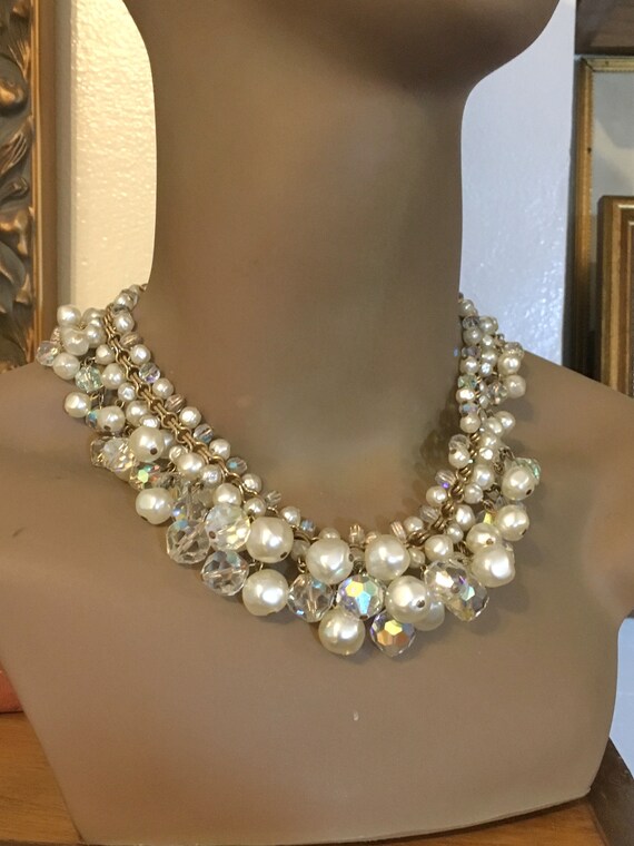 Pearl Necklace// Crystal Necklace//vintage Necklac