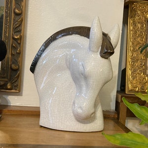 Horse Sculpture- Perlino - MCM Ceramic - Roached Mane-Perlino Horse Sculpture - Horse Head