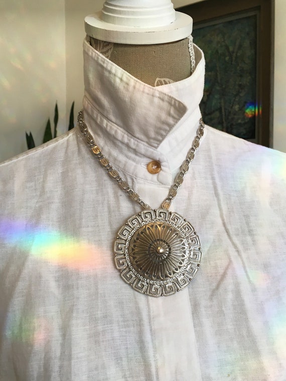 Silver Monet Necklace/HUGE Medallion/Vintage Monet
