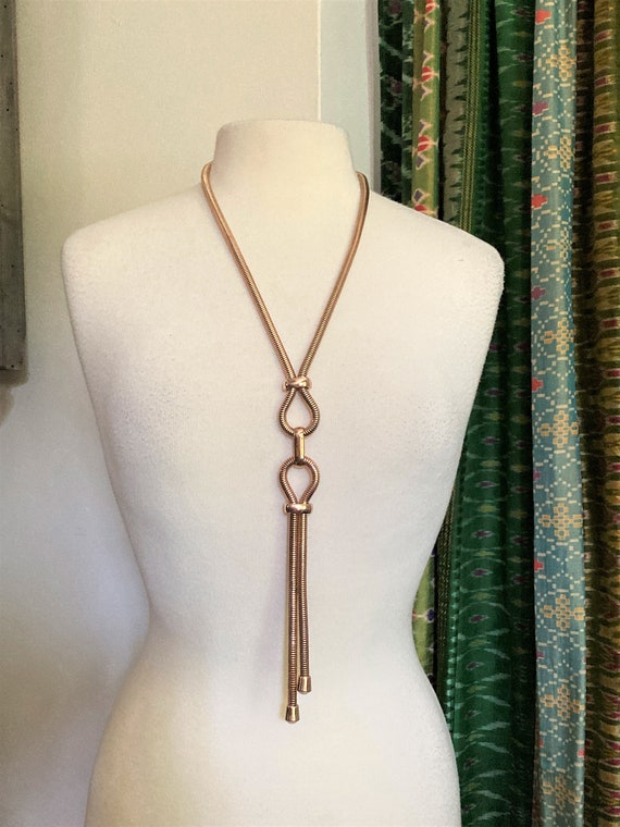 Gold Snake Chain Necklace / Tassel Necklace/ 80s /