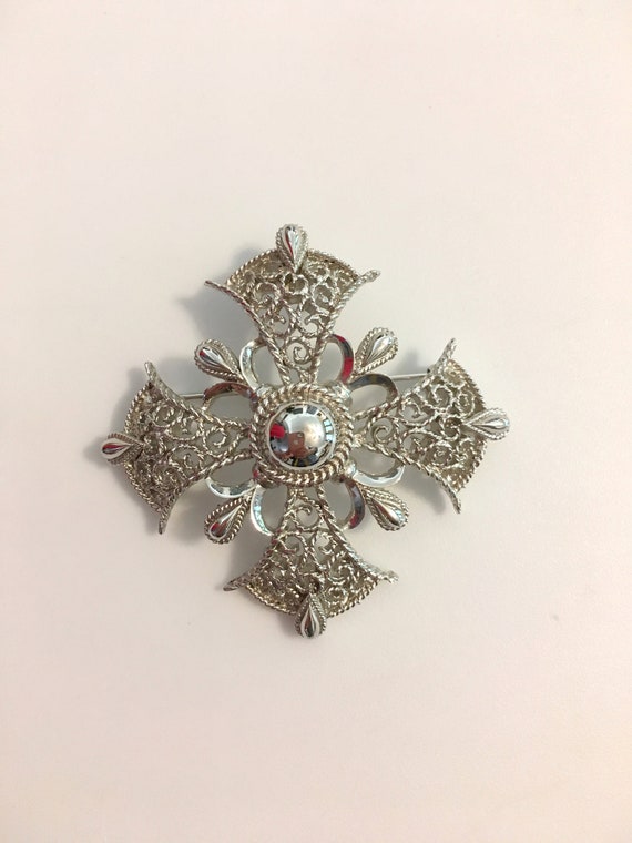 Rhodium/ Crown Trifari Brooch/Silver Brooch / 50s/