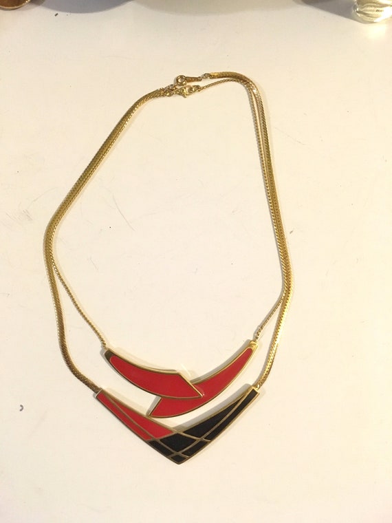 2// 80s Necklace //Enamel on Brass // Geometric Ne