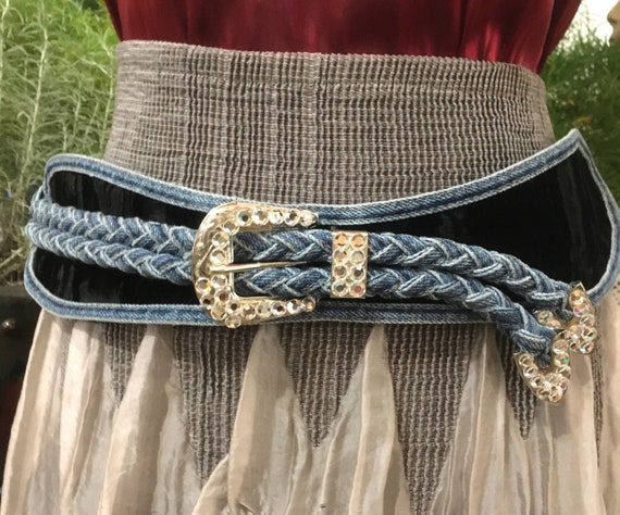 Denim Belt/size M/swarovski Crystal/belt/denim Belt// 80s  display picture 1