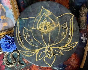 14" lsis Drum, blue lotus medicine drum, shamanic drum, Moon Drum, Magical Portal Drum, Healing drum.