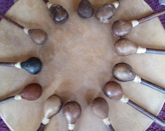 Sonajeros de cuero para medicina chamánica, sonajero curativo, sonajero chamánico, sonajero medicinal, sonajero chamánico, sonajero ceremonial
