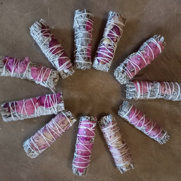 Smudge Stick, White Sage, Sage smudge, Rose smudge, Rose, Cleansing Smudge, Space Clearing, Aura Cleansing