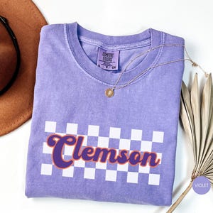 Comfort Colors® Clemson Vintage Shirt Clemson shirt Clemson Vintage Checkered Shirt Garment Dyed Clemson SC Top with Retro Look Clemson Gift