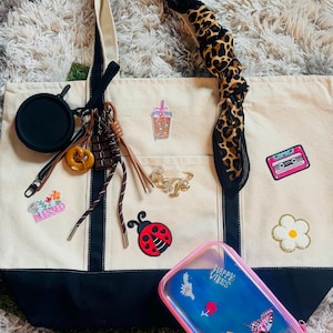 Custom Tote Bag Aesthetic Set | Personalized Bag with Patches, Scarf & Accessories | Trendy Gift for Women Y2K