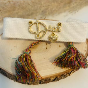 Adjustable White Fabric Bracelet with Gold Charms - Exclusive Accessories for Women