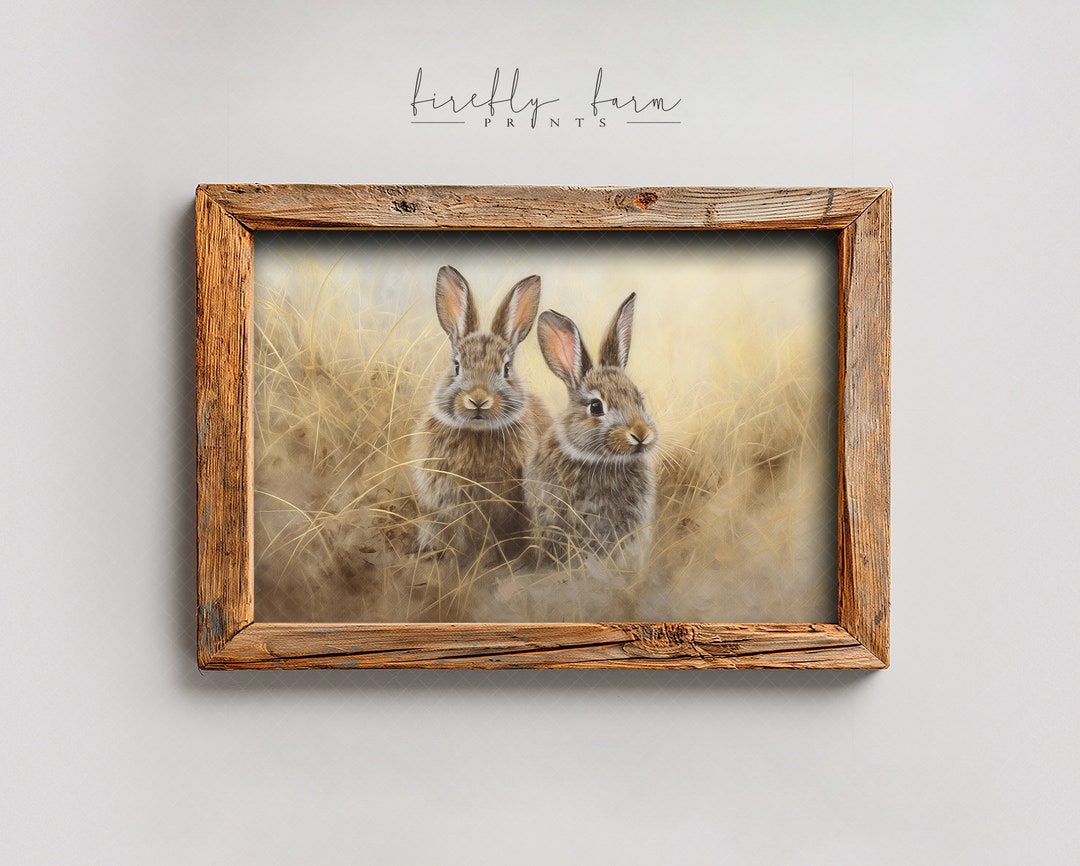Painted Bunnies Digital Print, Digital Download Farm Print, Two Rabbits ...