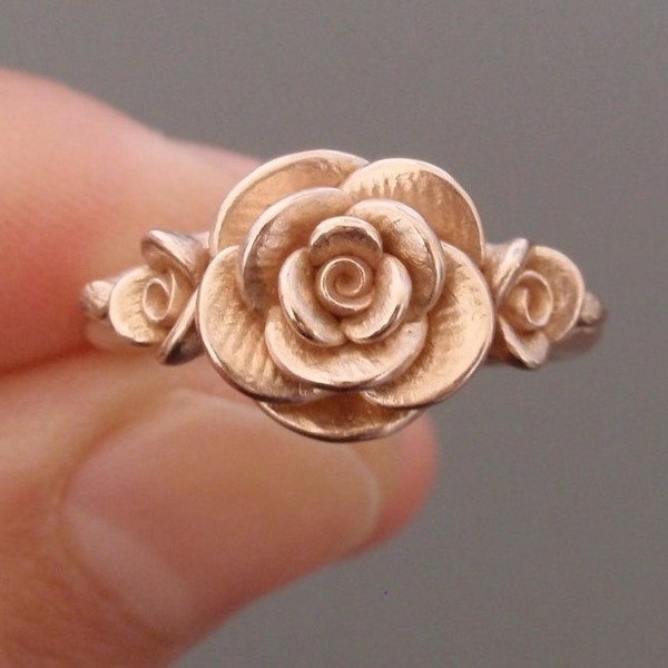 Roses in Rose Gold | Handsculpted, Cast in Solid 14K Rose Gold (Size 6 to 6.25) | Mother's Ring | Wedding Ring