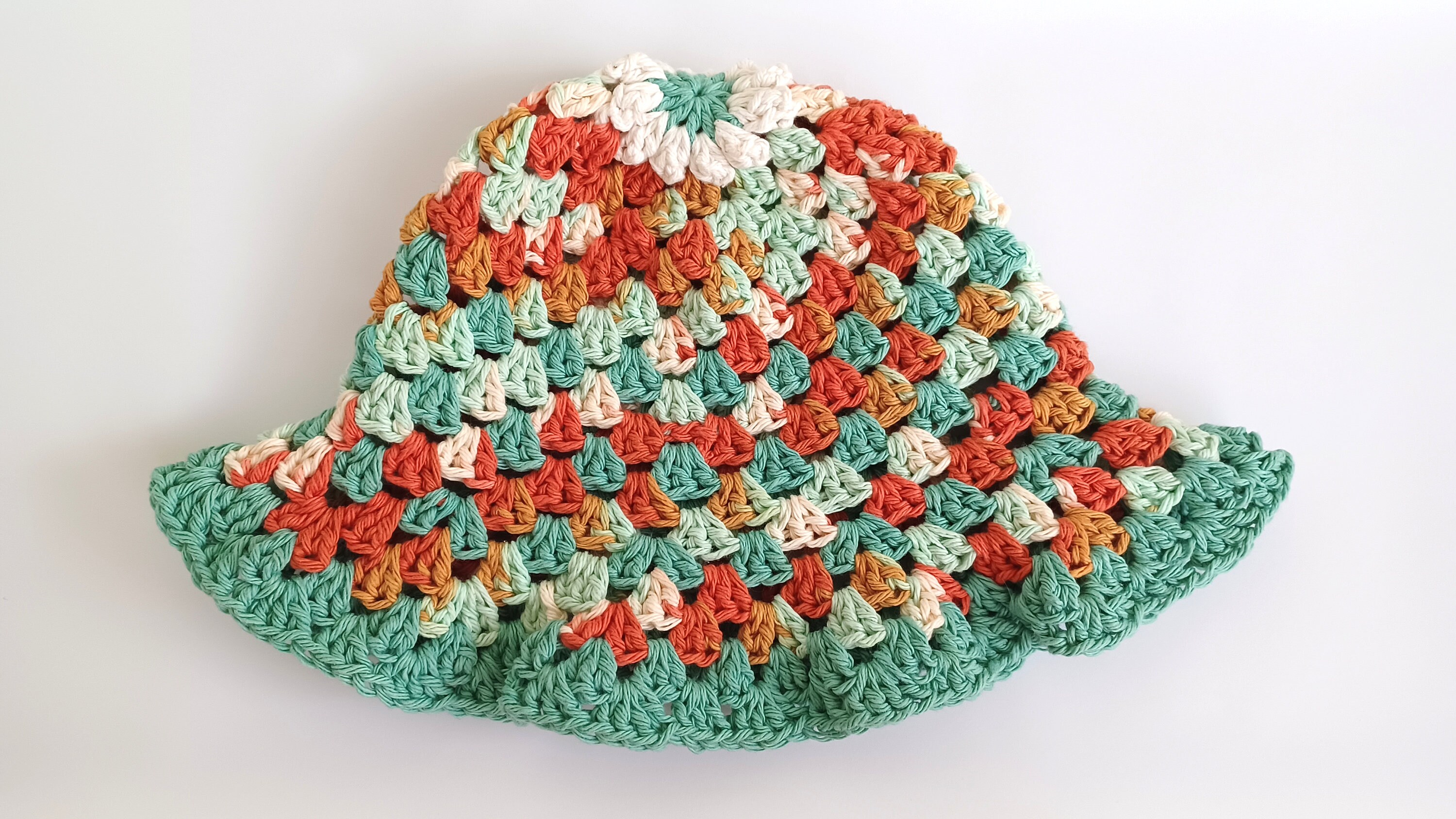 Teal & Orange Crochet Ruffle Bucket Hat | Granny Stitch  display picture 1