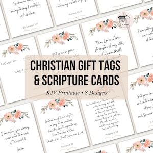 Etiquetas de regalo cristianas imprimibles con versículos bíblicos de la versión King James, etiquetas de regalo con escrituras, etiquetas cristianas florales, etiquetas de regalo de fe, descarga instantánea.