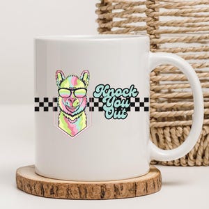 Llama Ceramic Mug, Cute Llama Mugs, 90&#39;s Themed Items, 80&#39;s Inspired Checkered Llama Tea Cup, Mama Mug, Funny Llama Lover Mother&#39;s Day Gifts