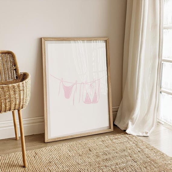 Pink Bikini Wall Art, Coastal Aesthetic, Beachy Wall Art, Bikini Print Poster, Coconut Girl Decor, Minimal Coastal Prints, Beach House Decor