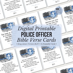 Digital Police Officer Bible Verse Cards KJV,  Printable Scripture Law Enforcement Place Card Set, Christian Faith Academy Graduate Gift Tag