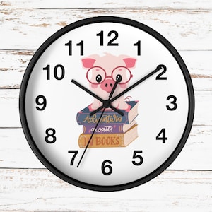 Pig Wall Clock, School Library Decor, Pig Glasses, Farm Classroom Decorations, Cute Pig, Book Nerd Things, Pig Nursery Decor, Pig Wall Clock