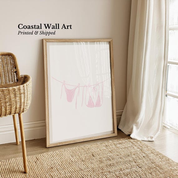 Pink Bikini Wall Art, Coastal Aesthetic, Beachy Wall Art, Bikini Print Poster, Coconut Girl Decor, Minimal Coastal Prints, Beach House Decor