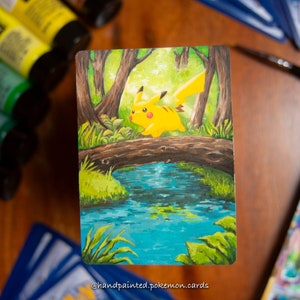 Pikachu hand painted Pokemon card - extended and altered pokemon card - custom pokemon card