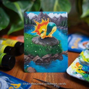 Cartão de Pokémon pintado à mão Cyndaquil - cartão de Pokémon estendido e alterado - cartão de Pokémon personalizado
