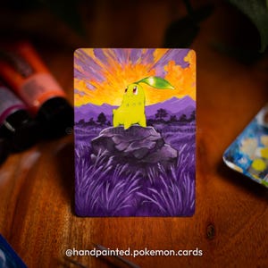 Chikorita hand painted Pokemon card - extended and altered pokemon card - custom pokemon card - Endivie - Germignon