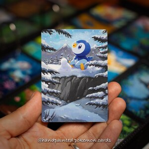 Carta Pokemon dipinta a mano Piplup - carta Pokemon estesa e modificata - carta Pokemon personalizzata - Tiplouf - Plinfa