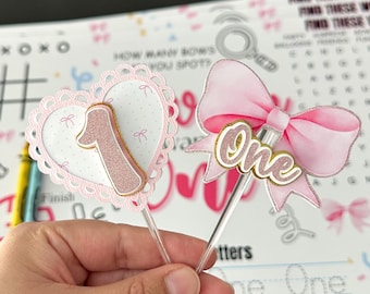 Cupcakeversiering voor een verjaardagsfeestje met het thema "Girls Just Wanna Be One", Coquette-decoraties, "Girls Wanna Have Fun", decoratie voor een eerste verjaardagsfeestje.