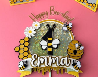 Happy Bee-Day Bumble Bee Cake Topper, 1st birthday Bee Party Decorations
