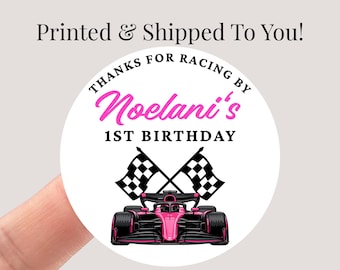 Raceauto-thema stickers, eerste ronde, eerste verjaardag, bedankstickers, feestetiketten, raceauto-decoraties, snel één, twee snel