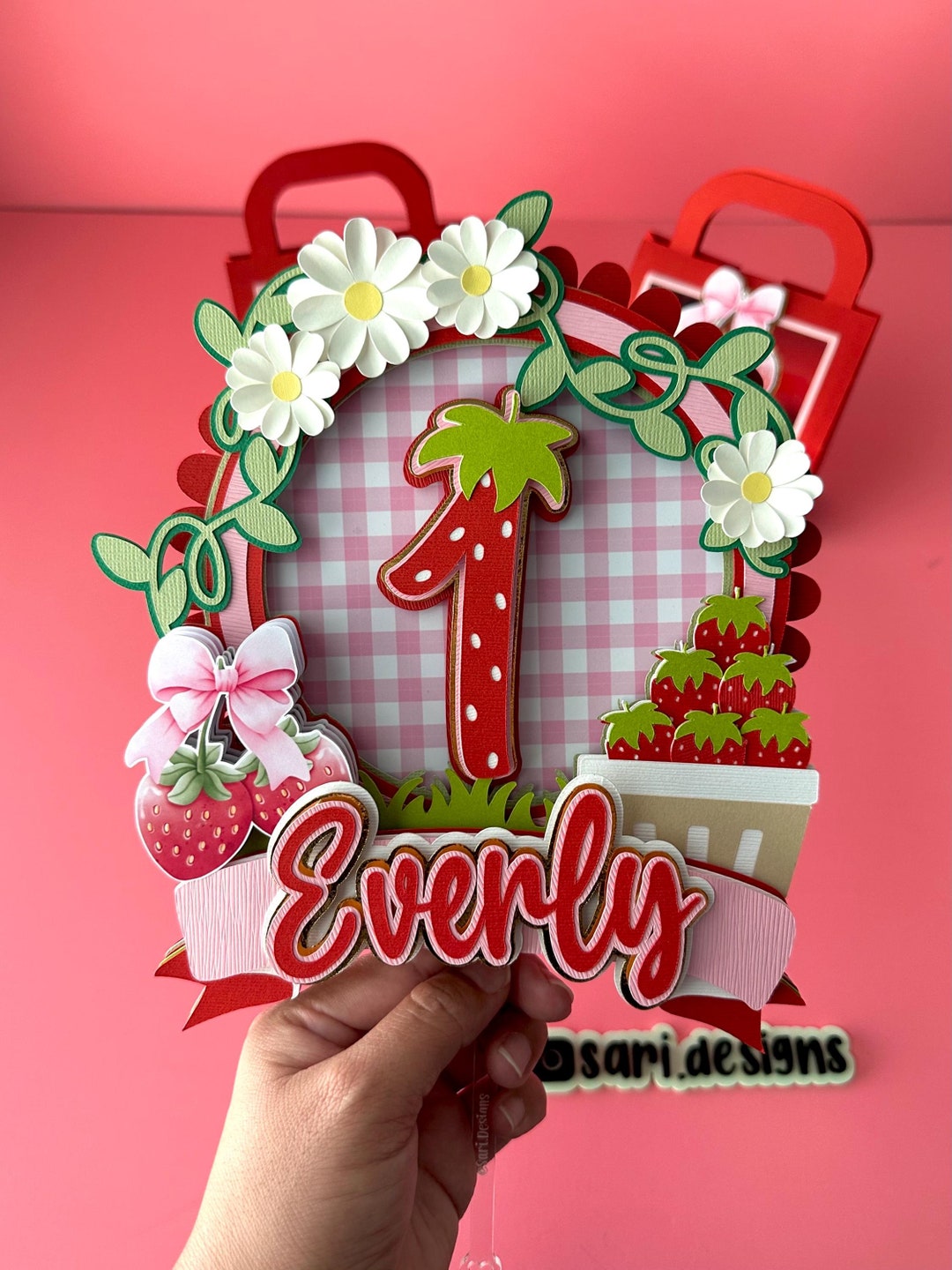 Berry 1st Birthday Party Theme Cake Topper, Strawberry Daisy Flowers ...