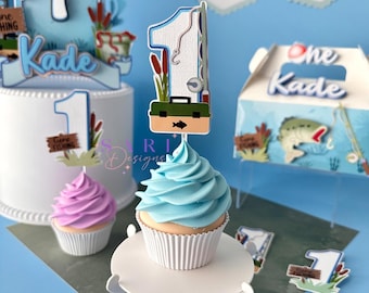 O-Fish-Ally-One cupcaketoppers, decor vissen, 1e verjaardagsfeestje gunsten, Gone Fishing, Under the Sea, visserversieringen