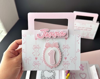 Roze Coquette strik activiteitenkoffers, feestartikelen met stickers en kleurplaten, decoraties voor een eerste verjaardag, kleursets