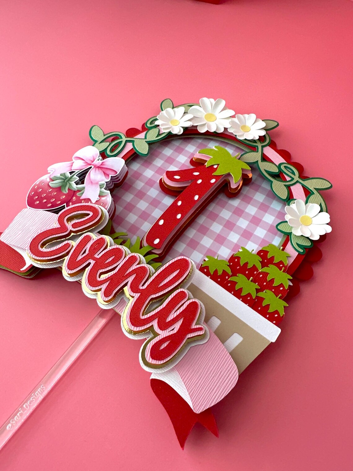 Berry 1st Birthday Party Theme Cake Topper, Strawberry Daisy Flowers ...