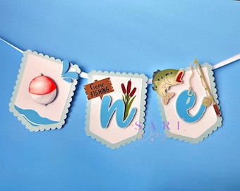 Banner voor kinderstoel met vismotief, Banner 'Gone Fishing ONE', Decoraties met visthema voor een eerste verjaardag, Vissersfeest, Visthema, O Fish Ally