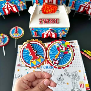 Verjaardag carnaval circus cupcake toppers, groot feestdecor, thema 1e verjaardag