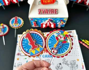 Verjaardag carnaval circus cupcake toppers, groot feestdecor, 1e verjaardagsthema, 1e carnaval feestartikelen