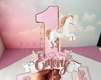 Pink Carousel Cake Topper, Carnival Theme First Birthday Decorations, Carousel Theme