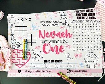 Girls Just Wanna Be One Birthday Party Activity Coloring Sheets for Kids, Coquette, Girls Wanna have Fun, 1st Birthday Party Decorations