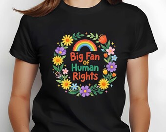 Grote fan Human Rights T-shirt met bloemenprint: retro regenboogtop met print