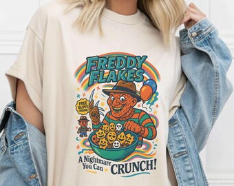 Freddy Flakes T-Shirt with Retro Horror Cereal Parody Graphic