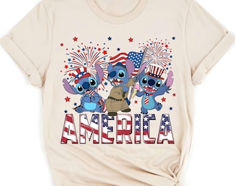 Maglietta Stitch per il 4 luglio per donne e bambini, maglietta coordinata Disney Patriotic Family, graziosa maglietta USA per l'outfit della celebrazione del Giorno dell'Indipendenza