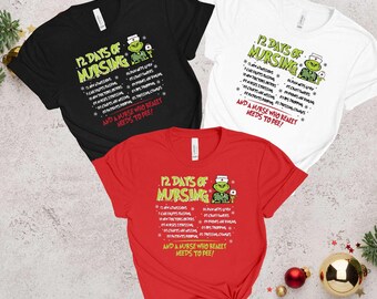 Funny Nurse Christmas Shirt – 12 Days of Nursing Cotton Holiday Tee