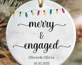 Personalized Merry & Engaged Christmas Ornament, Holiday Proposal Gift