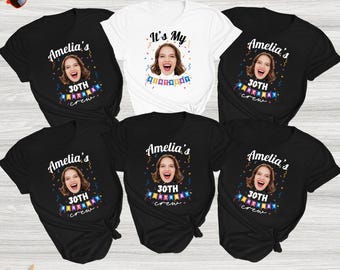 Aangepast verjaardags-T-shirt met gezicht, T-shirt met gepersonaliseerde foto Party