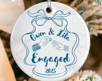 Personalized Engagement Christmas Ornament, Custom Couple Name, Ceramic Tree Decoration