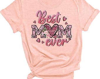 Roze Mom-T-shirt met bloemenprint en luipaardprint, Mom Ever graphic T-shirt