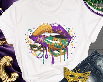 T-shirt Mardi Gras Lips Fleur De Lis, Louisiana Carnival-outfit