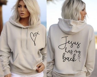 Jesus Has My Back Hoodie: Christian Heart Cross Sweatshirt