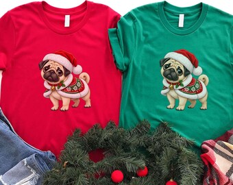 Christmas Pug Shirt, Cute Santa Pug T-Shirt, Holiday Dog Lover Gift, Funny Pug Mom Tee, Unisex Festive Christmas Shirt